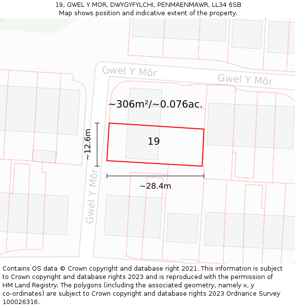 19, GWEL Y MOR, DWYGYFYLCHI, PENMAENMAWR, LL34 6SB: Plot and title map