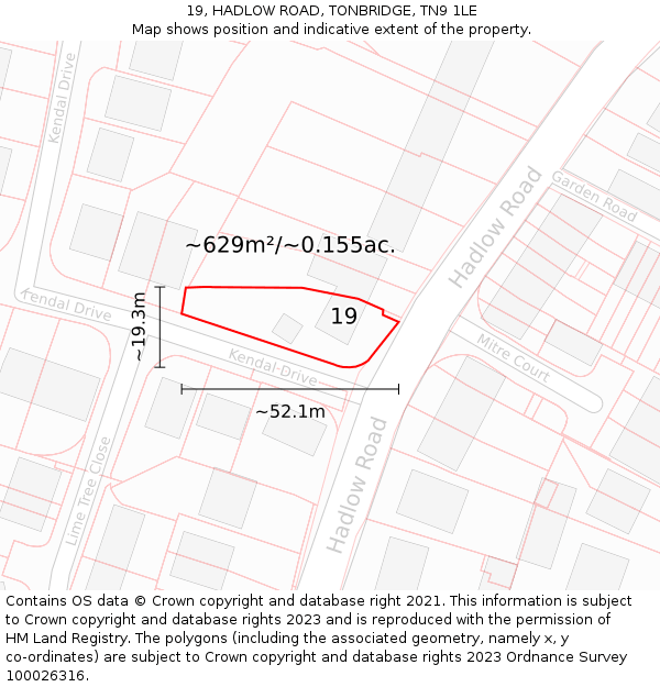 19, HADLOW ROAD, TONBRIDGE, TN9 1LE: Plot and title map