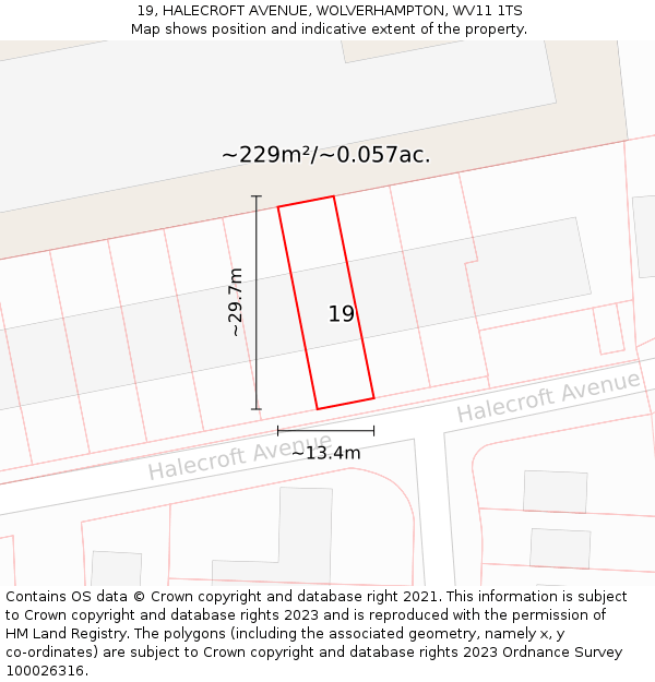 19, HALECROFT AVENUE, WOLVERHAMPTON, WV11 1TS: Plot and title map