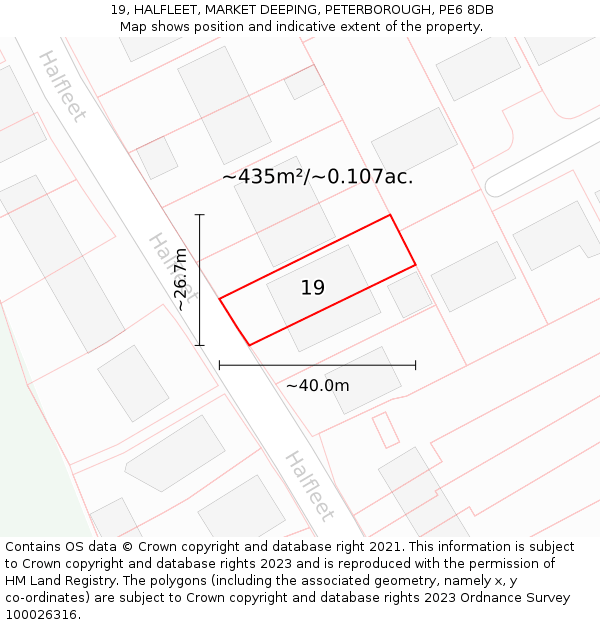 19, HALFLEET, MARKET DEEPING, PETERBOROUGH, PE6 8DB: Plot and title map