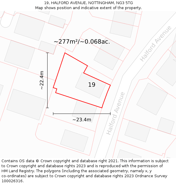 19, HALFORD AVENUE, NOTTINGHAM, NG3 5TG: Plot and title map