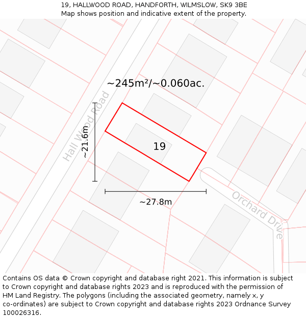 19, HALLWOOD ROAD, HANDFORTH, WILMSLOW, SK9 3BE: Plot and title map