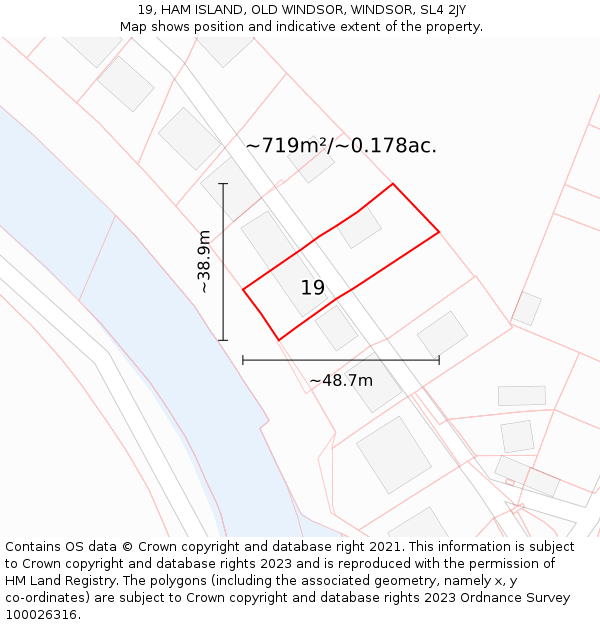 19, HAM ISLAND, OLD WINDSOR, WINDSOR, SL4 2JY: Plot and title map