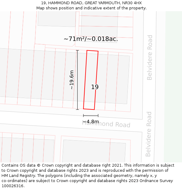 19, HAMMOND ROAD, GREAT YARMOUTH, NR30 4HX: Plot and title map