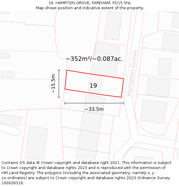 19, HAMPTON GROVE, FAREHAM, PO15 5NL: Plot and title map