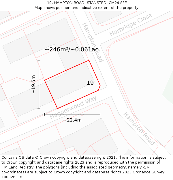 19, HAMPTON ROAD, STANSTED, CM24 8FE: Plot and title map