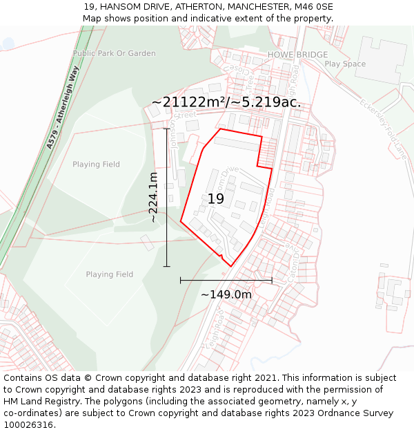 19, HANSOM DRIVE, ATHERTON, MANCHESTER, M46 0SE: Plot and title map