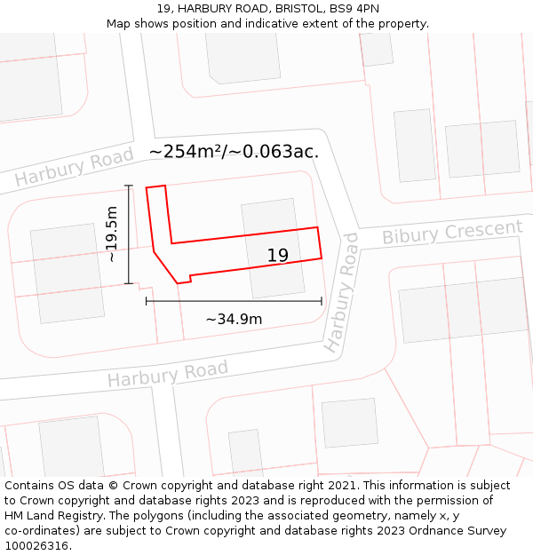 19, HARBURY ROAD, BRISTOL, BS9 4PN: Plot and title map