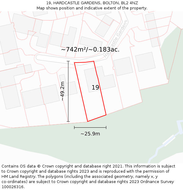 19, HARDCASTLE GARDENS, BOLTON, BL2 4NZ: Plot and title map