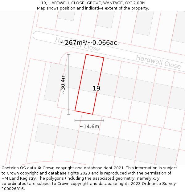 19, HARDWELL CLOSE, GROVE, WANTAGE, OX12 0BN: Plot and title map