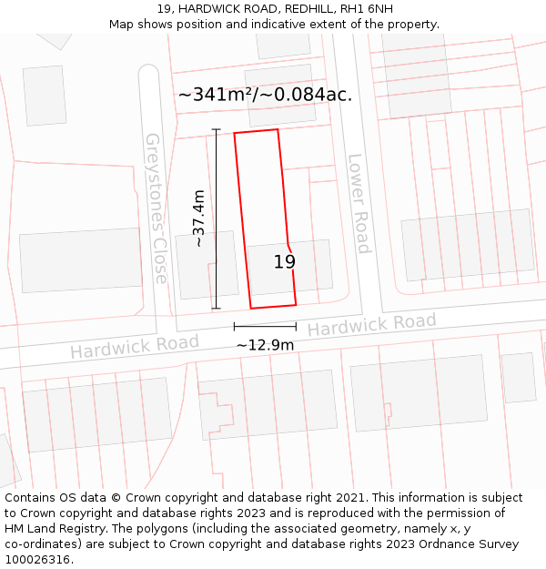 19, HARDWICK ROAD, REDHILL, RH1 6NH: Plot and title map