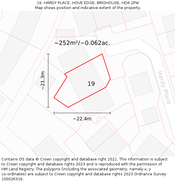 19, HARDY PLACE, HOVE EDGE, BRIGHOUSE, HD6 2PW: Plot and title map