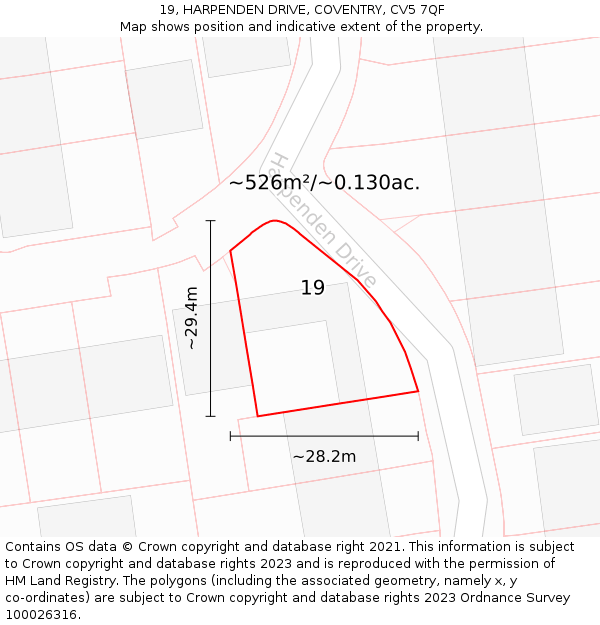 19, HARPENDEN DRIVE, COVENTRY, CV5 7QF: Plot and title map