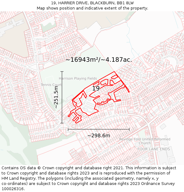 19, HARRIER DRIVE, BLACKBURN, BB1 8LW: Plot and title map