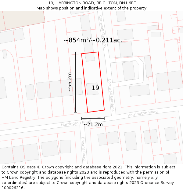 19, HARRINGTON ROAD, BRIGHTON, BN1 6RE: Plot and title map