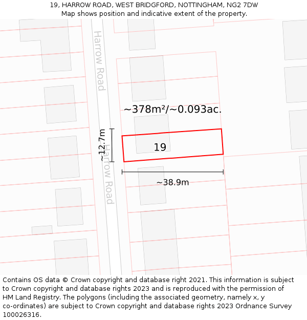 19, HARROW ROAD, WEST BRIDGFORD, NOTTINGHAM, NG2 7DW: Plot and title map