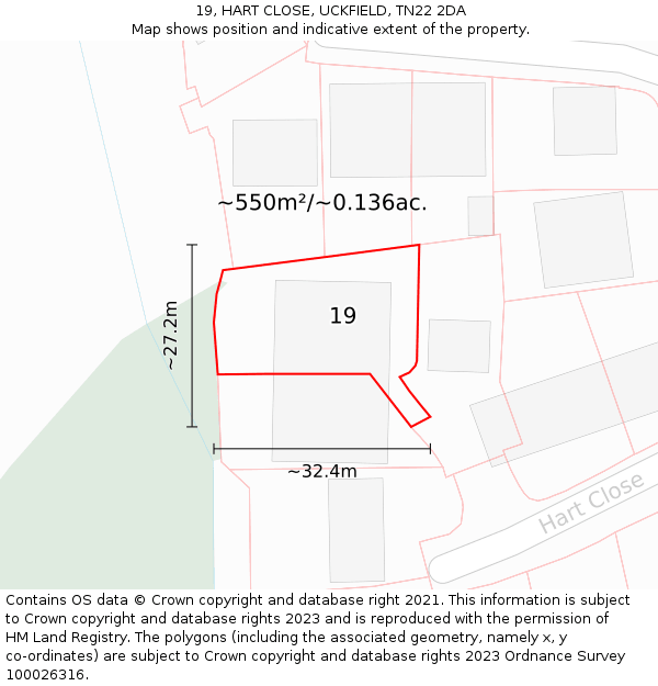 19, HART CLOSE, UCKFIELD, TN22 2DA: Plot and title map