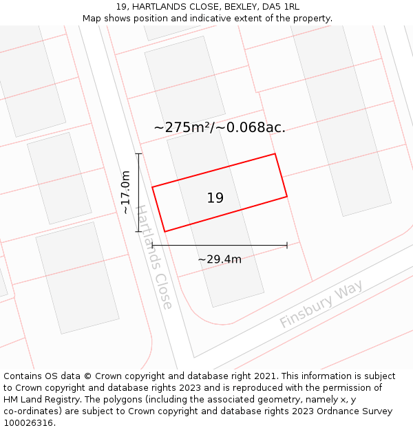 19, HARTLANDS CLOSE, BEXLEY, DA5 1RL: Plot and title map