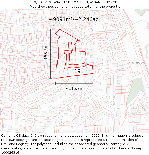 19, HARVEST WAY, HINDLEY GREEN, WIGAN, WN2 4GD: Plot and title map