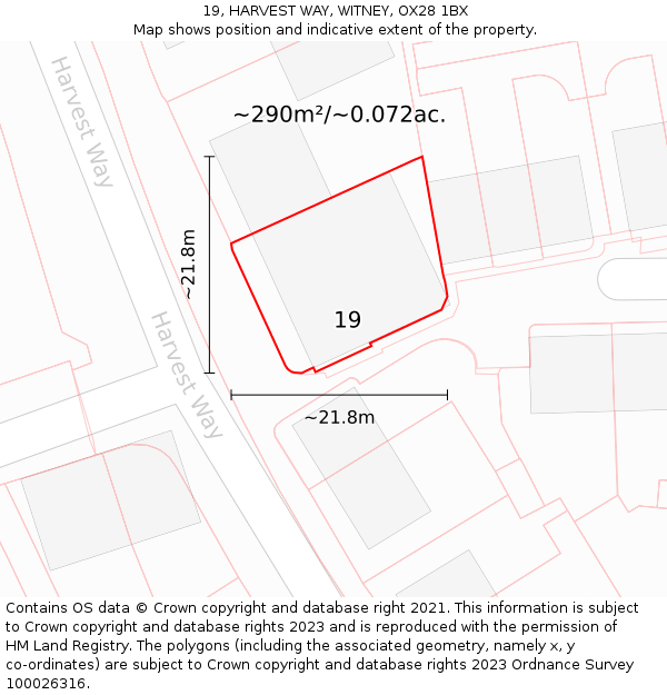 19, HARVEST WAY, WITNEY, OX28 1BX: Plot and title map