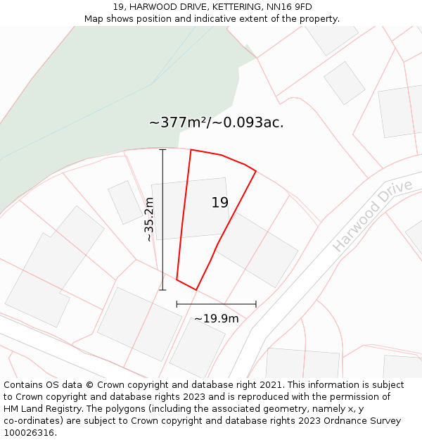 19, HARWOOD DRIVE, KETTERING, NN16 9FD: Plot and title map