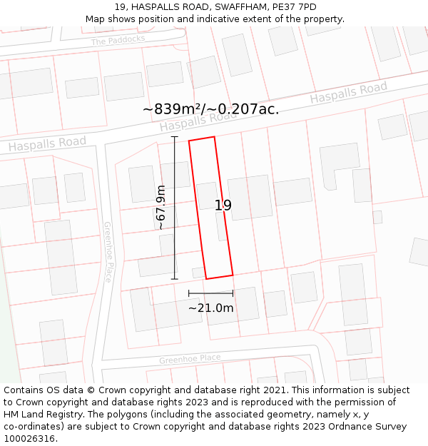 19, HASPALLS ROAD, SWAFFHAM, PE37 7PD: Plot and title map