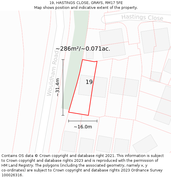 19, HASTINGS CLOSE, GRAYS, RM17 5FE: Plot and title map