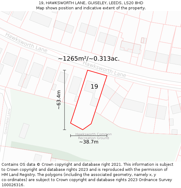 19, HAWKSWORTH LANE, GUISELEY, LEEDS, LS20 8HD: Plot and title map