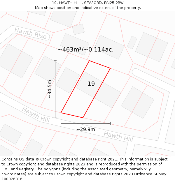 19, HAWTH HILL, SEAFORD, BN25 2RW: Plot and title map