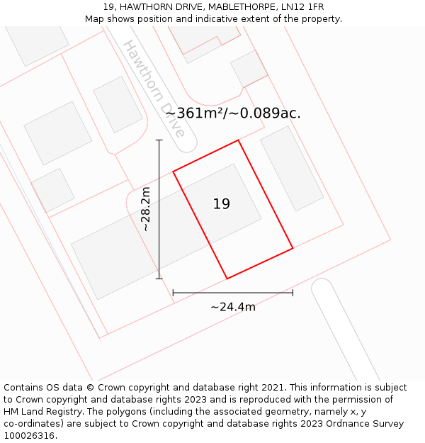 19, HAWTHORN DRIVE, MABLETHORPE, LN12 1FR: Plot and title map