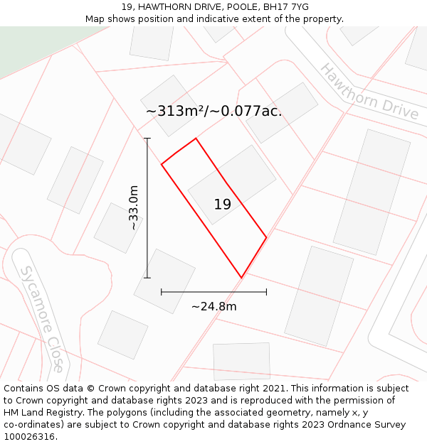 19, HAWTHORN DRIVE, POOLE, BH17 7YG: Plot and title map