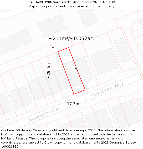 19, HAWTHORN WAY, PORTSLADE, BRIGHTON, BN41 2HR: Plot and title map