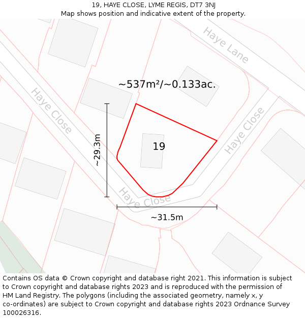 19, HAYE CLOSE, LYME REGIS, DT7 3NJ: Plot and title map