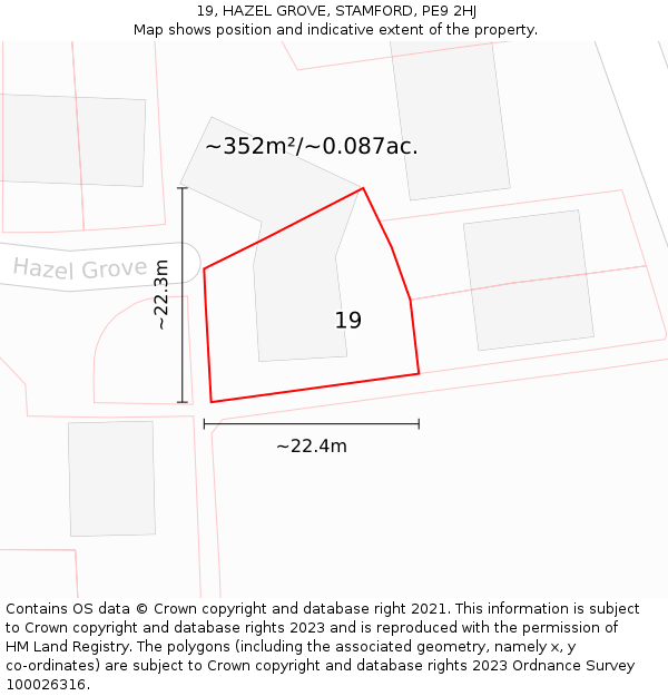 19, HAZEL GROVE, STAMFORD, PE9 2HJ: Plot and title map