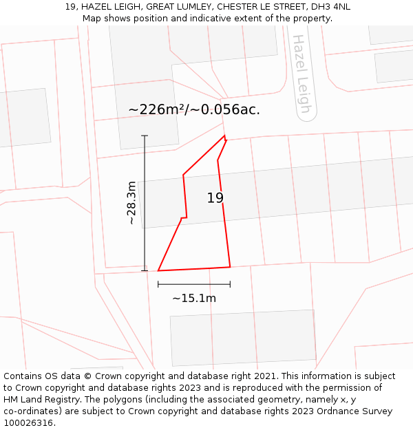 19, HAZEL LEIGH, GREAT LUMLEY, CHESTER LE STREET, DH3 4NL: Plot and title map