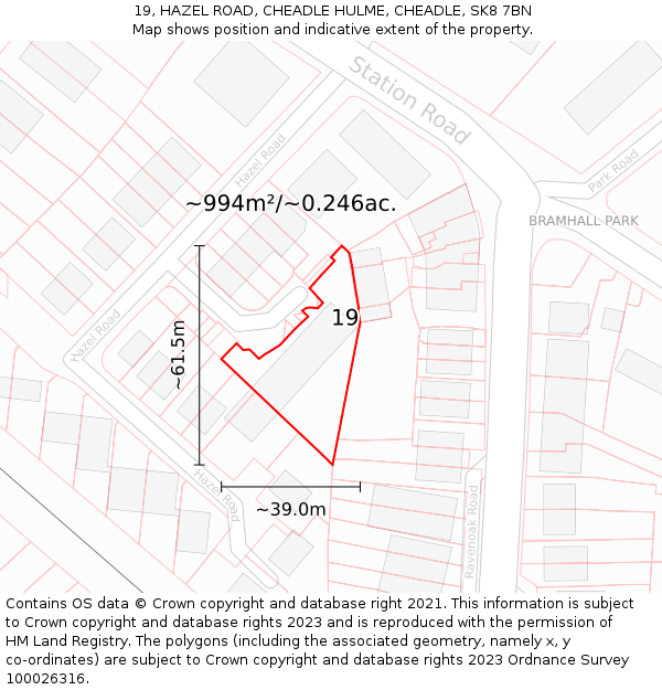 19, HAZEL ROAD, CHEADLE HULME, CHEADLE, SK8 7BN: Plot and title map