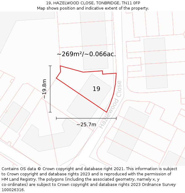 19, HAZELWOOD CLOSE, TONBRIDGE, TN11 0FP: Plot and title map