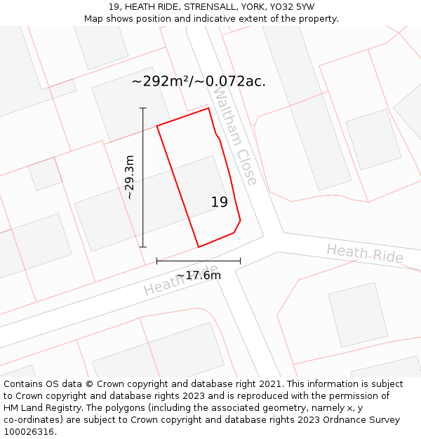 19, HEATH RIDE, STRENSALL, YORK, YO32 5YW: Plot and title map