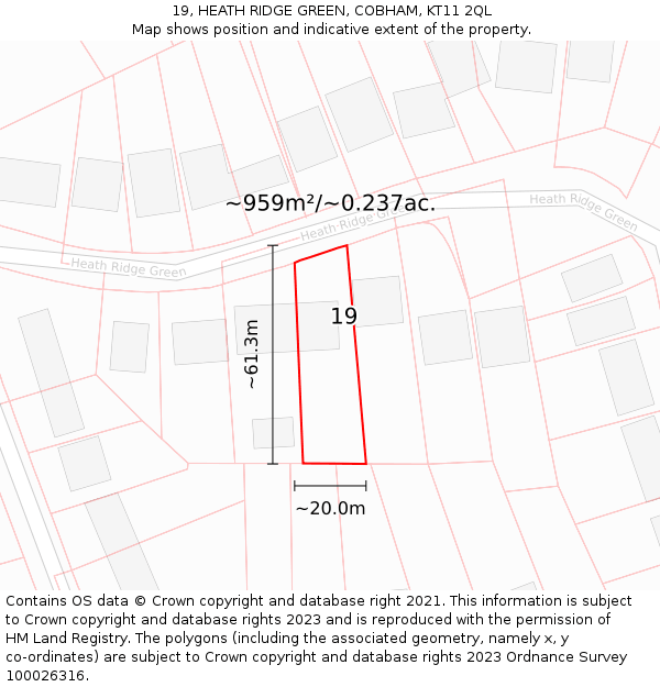 19, HEATH RIDGE GREEN, COBHAM, KT11 2QL: Plot and title map