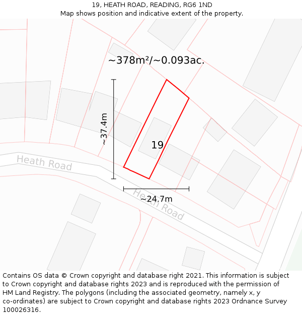 19, HEATH ROAD, READING, RG6 1ND: Plot and title map