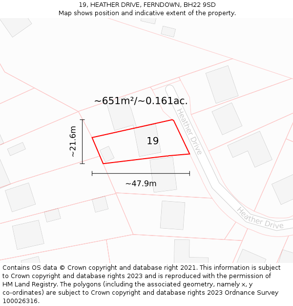 19, HEATHER DRIVE, FERNDOWN, BH22 9SD: Plot and title map