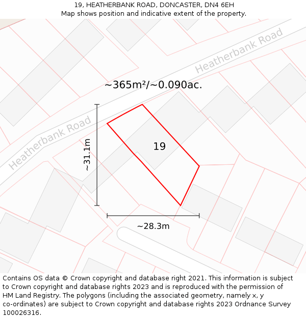 19, HEATHERBANK ROAD, DONCASTER, DN4 6EH: Plot and title map