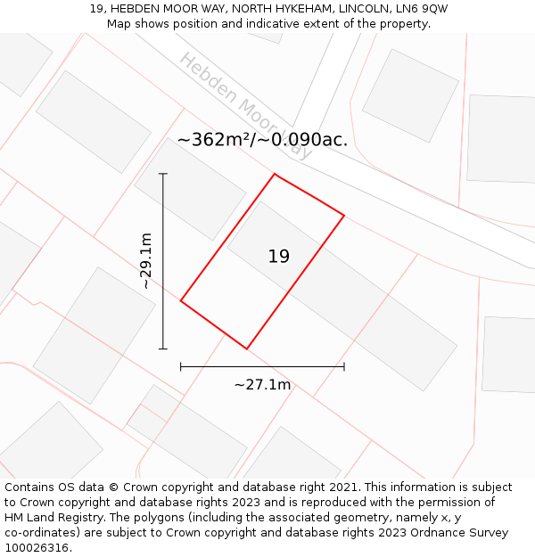 19, HEBDEN MOOR WAY, NORTH HYKEHAM, LINCOLN, LN6 9QW: Plot and title map