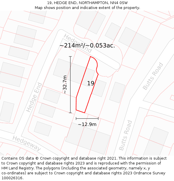 19, HEDGE END, NORTHAMPTON, NN4 0SW: Plot and title map