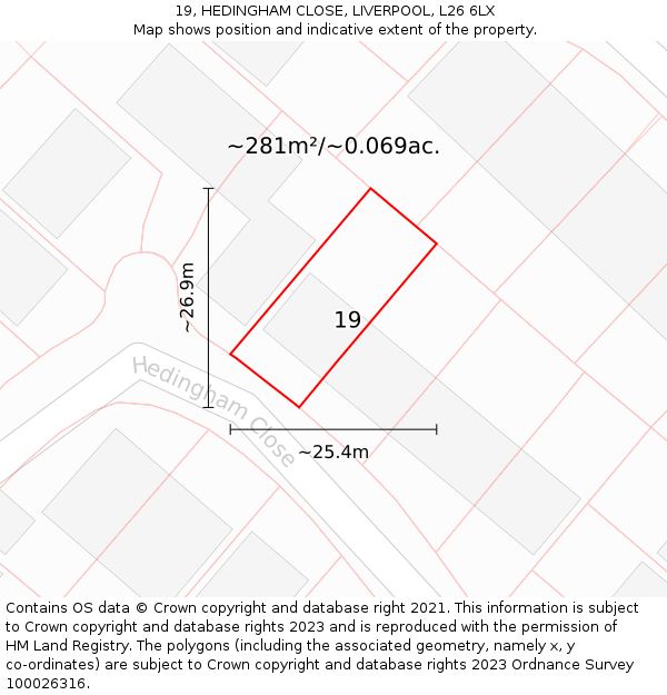 19, HEDINGHAM CLOSE, LIVERPOOL, L26 6LX: Plot and title map