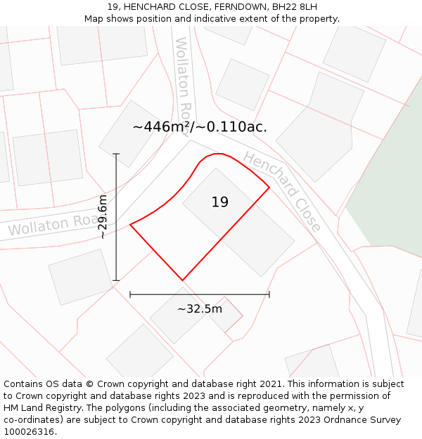 19, HENCHARD CLOSE, FERNDOWN, BH22 8LH: Plot and title map