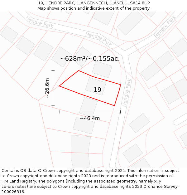 19, HENDRE PARK, LLANGENNECH, LLANELLI, SA14 8UP: Plot and title map