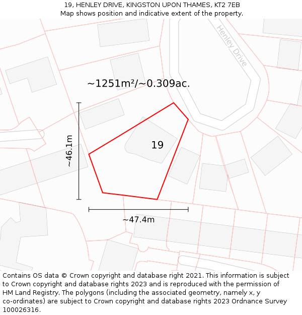 19, HENLEY DRIVE, KINGSTON UPON THAMES, KT2 7EB: Plot and title map