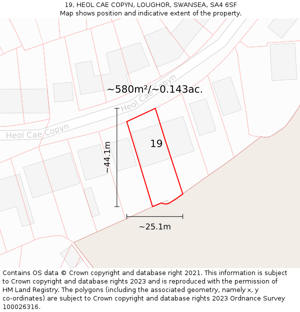 19, HEOL CAE COPYN, LOUGHOR, SWANSEA, SA4 6SF: Plot and title map