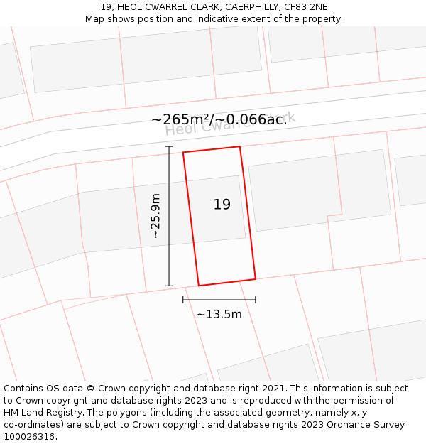 19, HEOL CWARREL CLARK, CAERPHILLY, CF83 2NE: Plot and title map